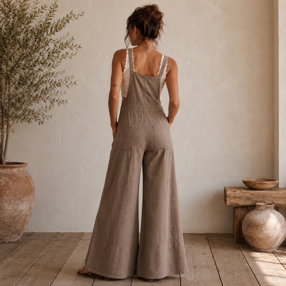 Pilcro Anthropologie Linen Blend Wide Leg Overalls  Windowpane Size Medium - Picture 2 of 11